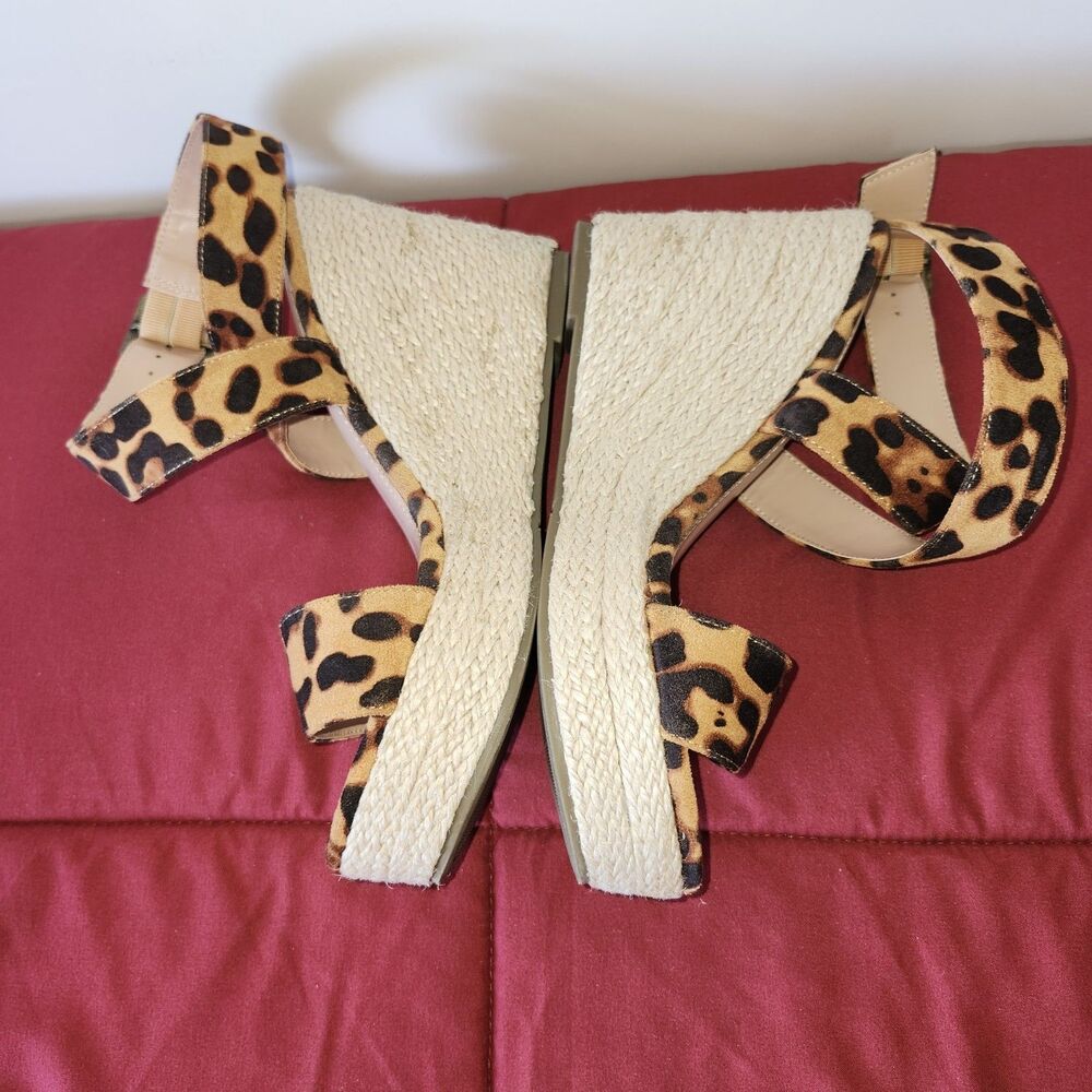 Coutgo Womens Leopard Print Espadrille Wedge Sandals 6.5 Crisscross Ankle Strap - Picture 4 of 9